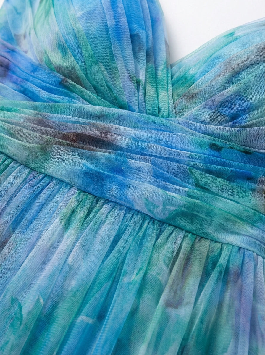 Women's Multicolor Floral Print Pleated Chiffon Sleeveless V-Neck Maxi Dress